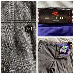 ETRO Milano Cotton Linen Twill Dress Pant Gray Salt Pepper Pinstripe E52/US35x26